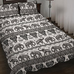 White And Black Indian Elephant Print Quilt Bed Set
