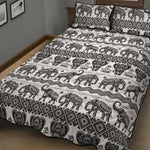 White And Black Indian Elephant Print Quilt Bed Set