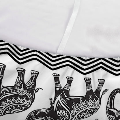 White And Black Indian Elephant Print Sofa Cover