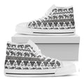 White And Black Indian Elephant Print White High Top Sneakers