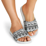 White And Black Indian Elephant Print White Slide Sandals