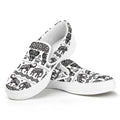 White And Black Indian Elephant Print White Slip On Sneakers