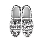 White And Black Indian Elephant Print White Slip On Shoes