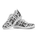White And Black Indian Elephant Print White Sneakers