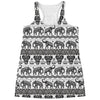 White And Black Indian Elephant Print Women's Racerback Tank Top