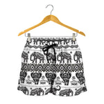 White And Black Indian Elephant Print Women's Shorts
