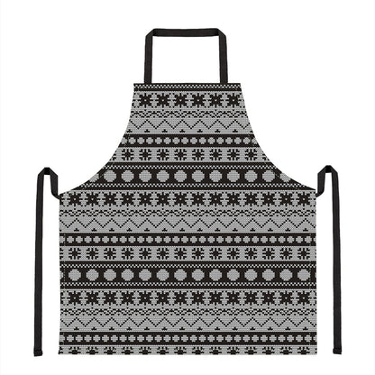 White And Black Knitted Pattern Print Apron