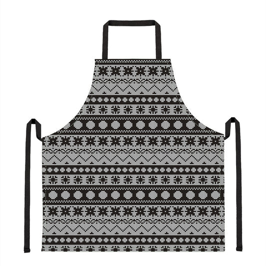 White And Black Knitted Pattern Print Apron