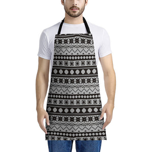 White And Black Knitted Pattern Print Apron