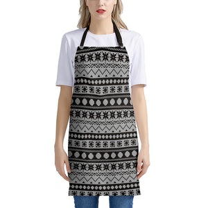 White And Black Knitted Pattern Print Apron