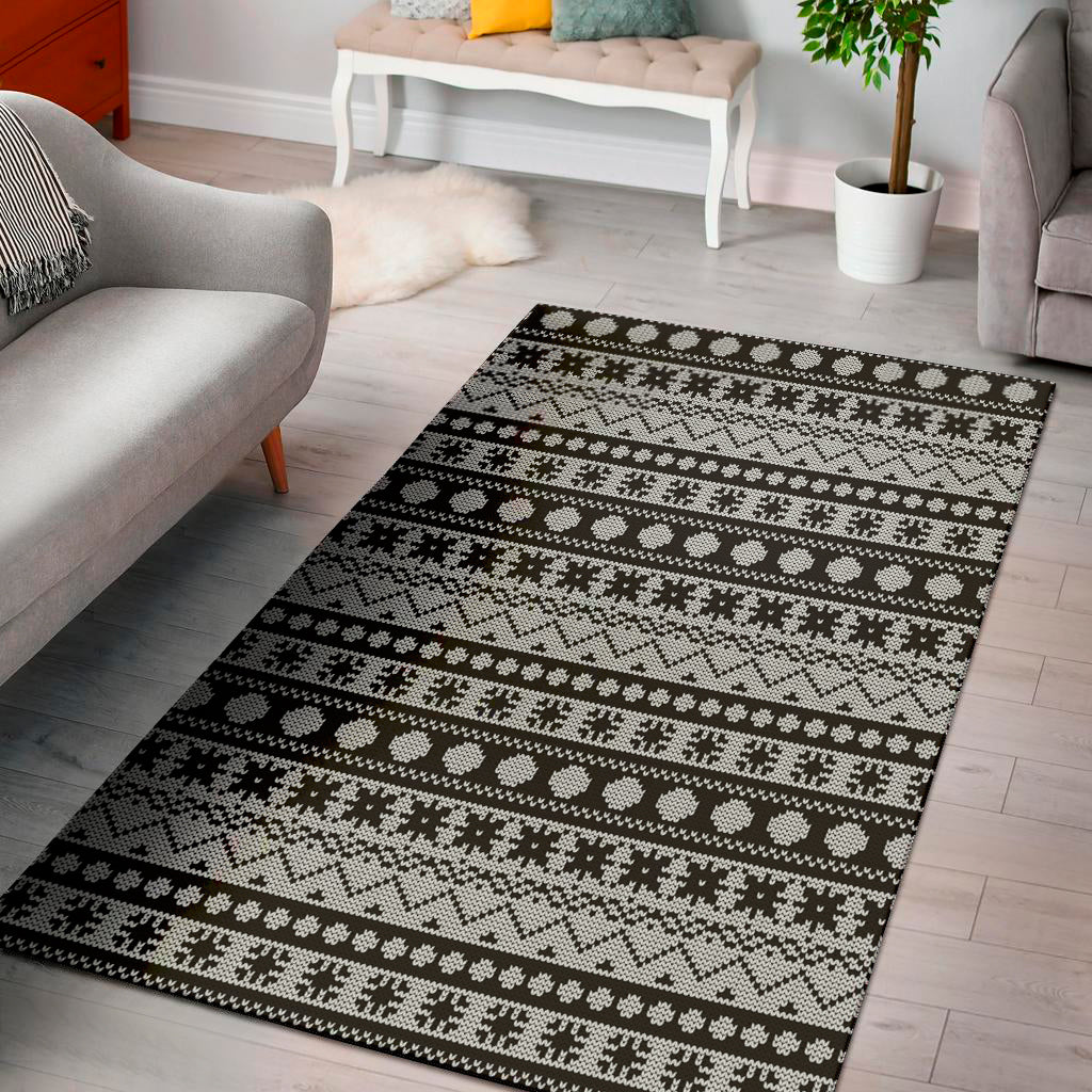 White And Black Knitted Pattern Print Area Rug