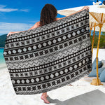 White And Black Knitted Pattern Print Beach Sarong Wrap