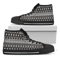 White And Black Knitted Pattern Print Black High Top Sneakers