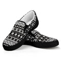 White And Black Knitted Pattern Print Black Slip On Sneakers
