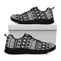 White And Black Knitted Pattern Print Black Running Shoes