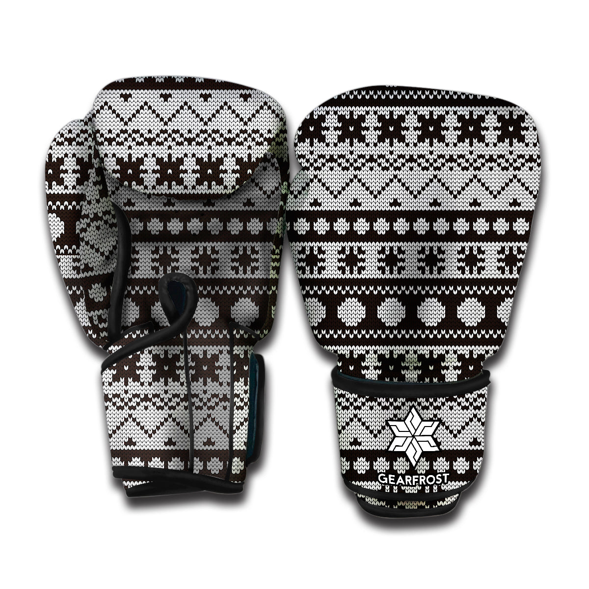 White And Black Knitted Pattern Print Boxing Gloves