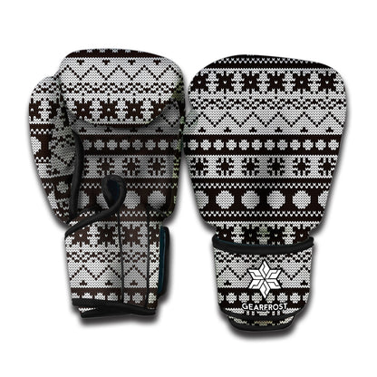 White And Black Knitted Pattern Print Boxing Gloves