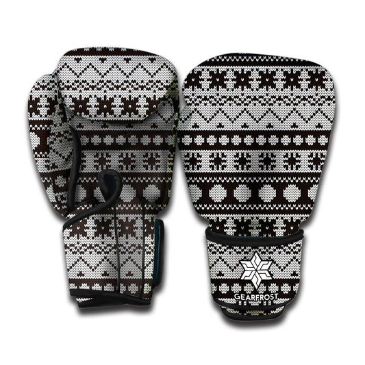 White And Black Knitted Pattern Print Boxing Gloves
