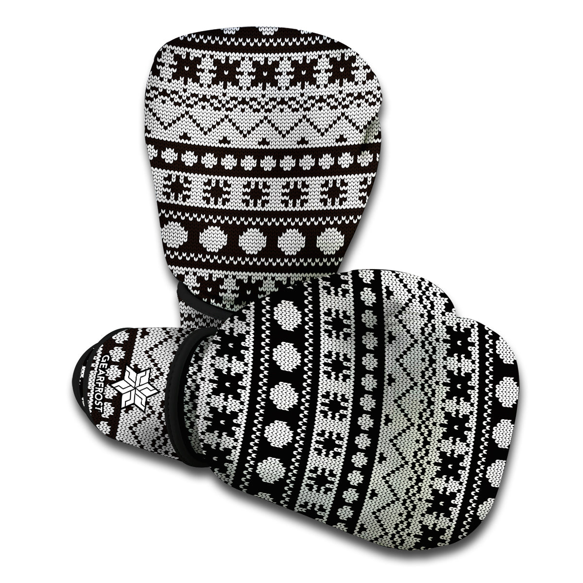 White And Black Knitted Pattern Print Boxing Gloves