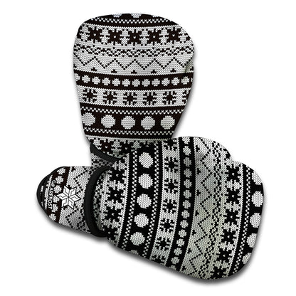 White And Black Knitted Pattern Print Boxing Gloves