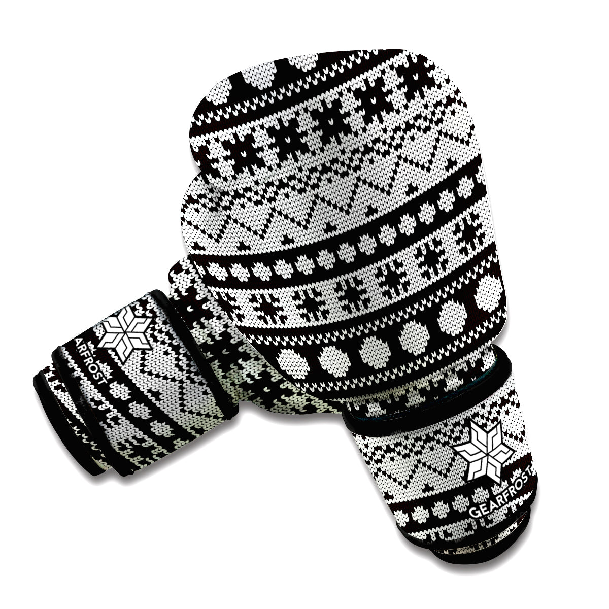 White And Black Knitted Pattern Print Boxing Gloves