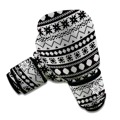 White And Black Knitted Pattern Print Boxing Gloves