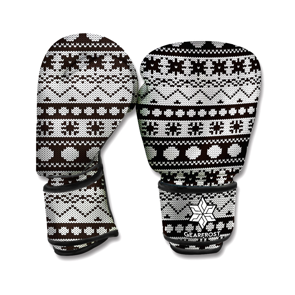 White And Black Knitted Pattern Print Boxing Gloves