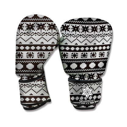 White And Black Knitted Pattern Print Boxing Gloves