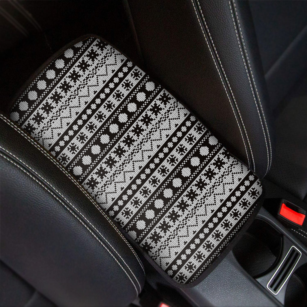 White And Black Knitted Pattern Print Car Center Console Cover