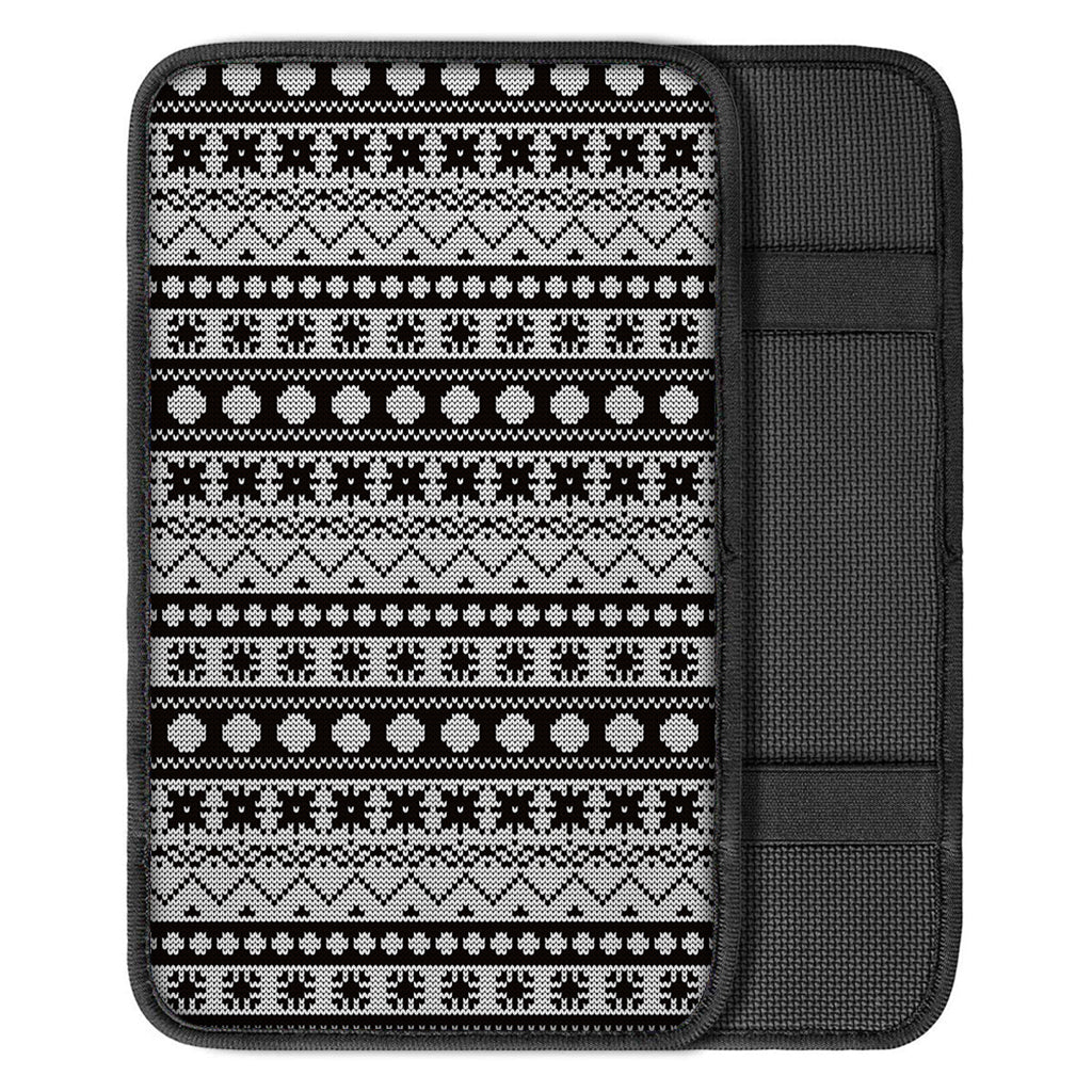 White And Black Knitted Pattern Print Car Center Console Cover