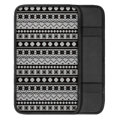 White And Black Knitted Pattern Print Car Center Console Cover