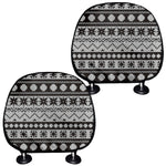 White And Black Knitted Pattern Print Car Headrest Covers
