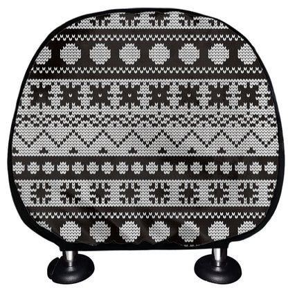White And Black Knitted Pattern Print Car Headrest Covers