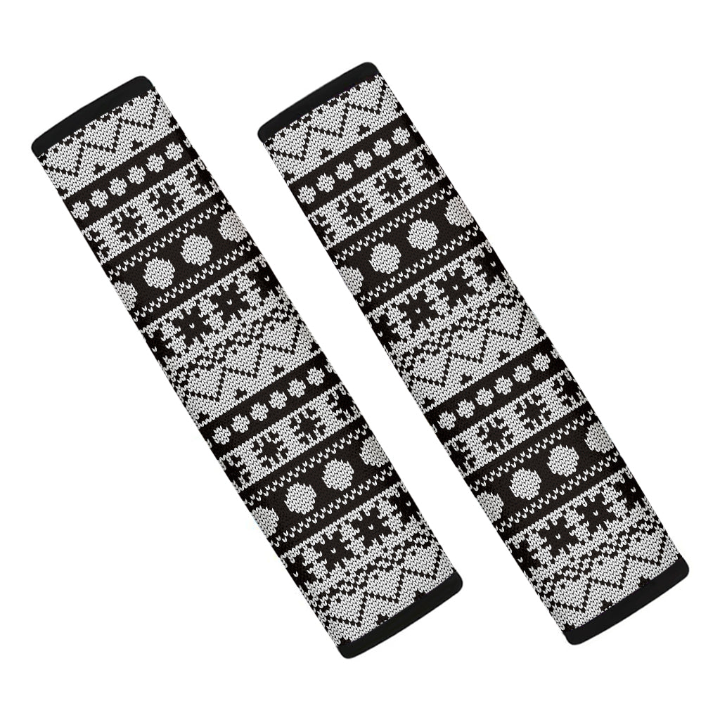 White And Black Knitted Pattern Print Car Seat Belt Covers