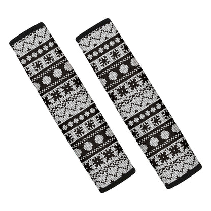 White And Black Knitted Pattern Print Car Seat Belt Covers