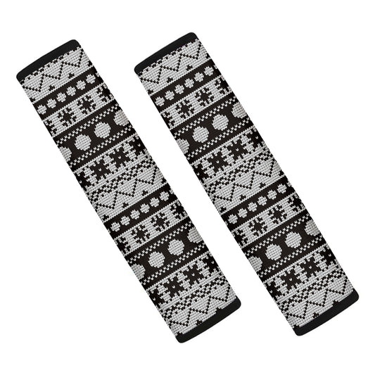 White And Black Knitted Pattern Print Car Seat Belt Covers