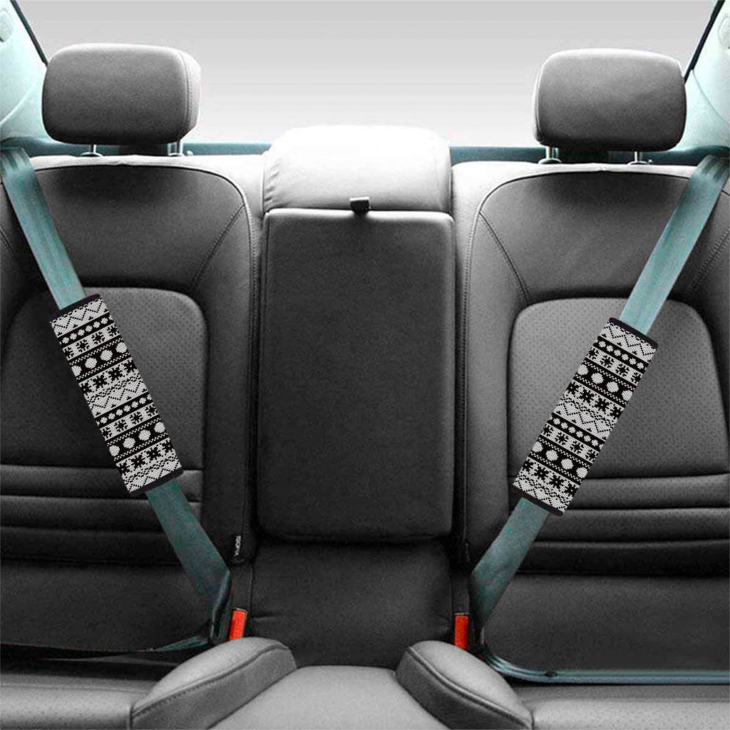 White And Black Knitted Pattern Print Car Seat Belt Covers
