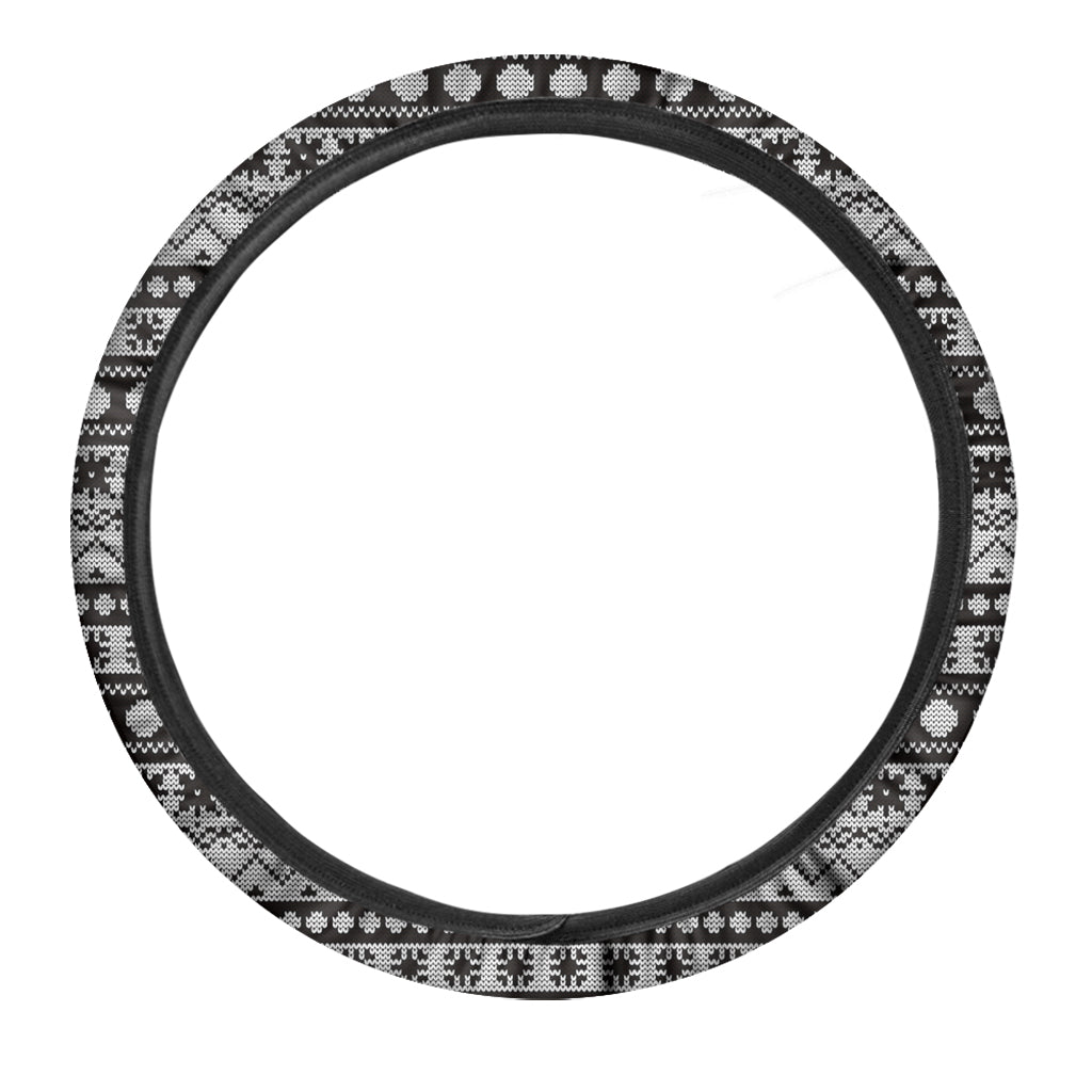 White And Black Knitted Pattern Print Car Steering Wheel Cover