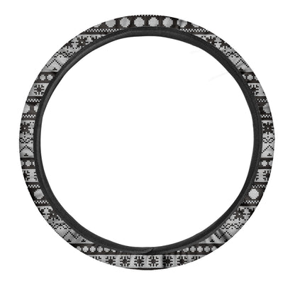 White And Black Knitted Pattern Print Car Steering Wheel Cover