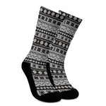 White And Black Knitted Pattern Print Crew Socks