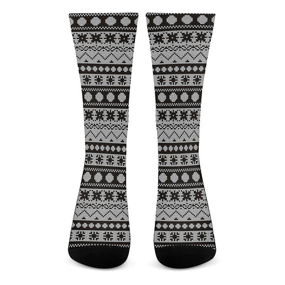 White And Black Knitted Pattern Print Crew Socks