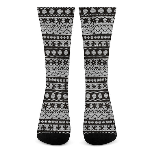 White And Black Knitted Pattern Print Crew Socks