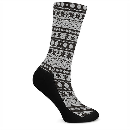 White And Black Knitted Pattern Print Crew Socks