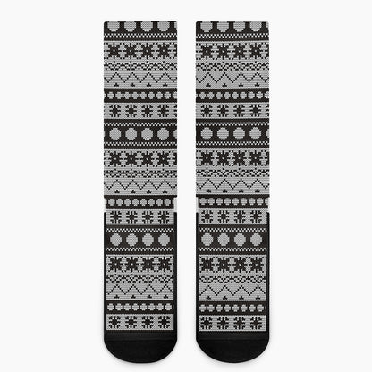 White And Black Knitted Pattern Print Crew Socks