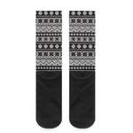 White And Black Knitted Pattern Print Crew Socks