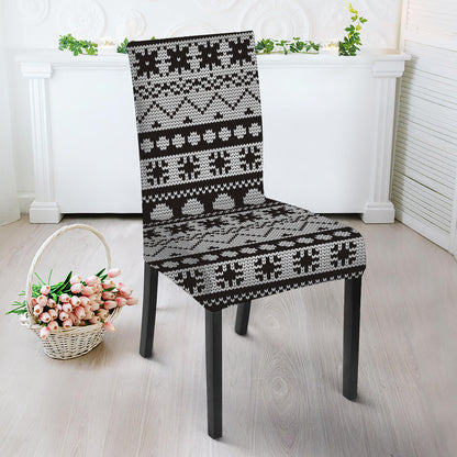 White And Black Knitted Pattern Print Dining Chair Slipcover