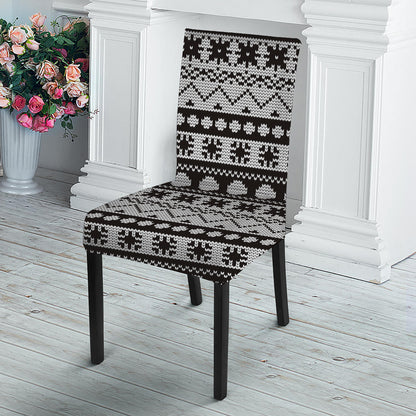 White And Black Knitted Pattern Print Dining Chair Slipcover
