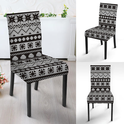 White And Black Knitted Pattern Print Dining Chair Slipcover