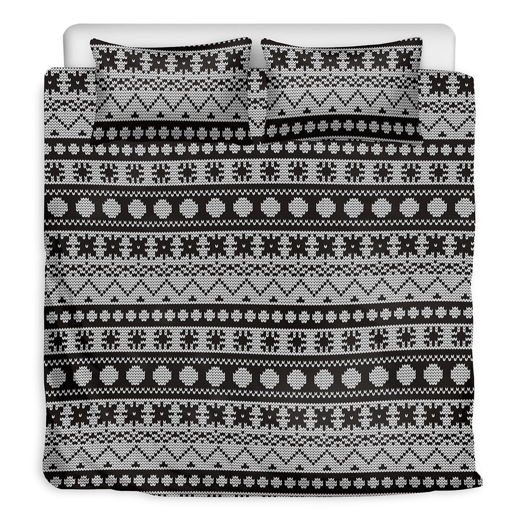 White And Black Knitted Pattern Print Duvet Cover Bedding Set