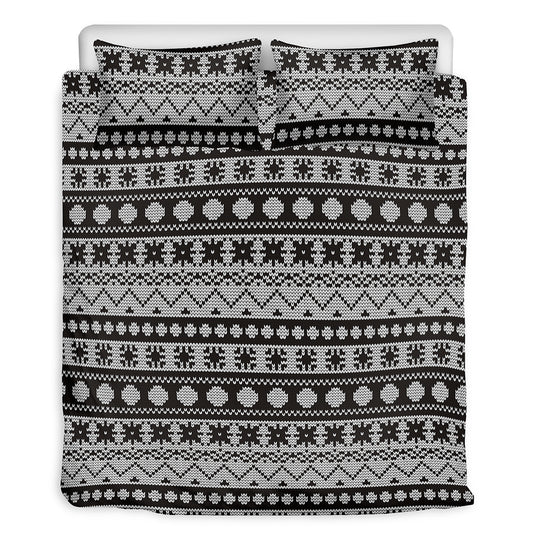 White And Black Knitted Pattern Print Duvet Cover Bedding Set